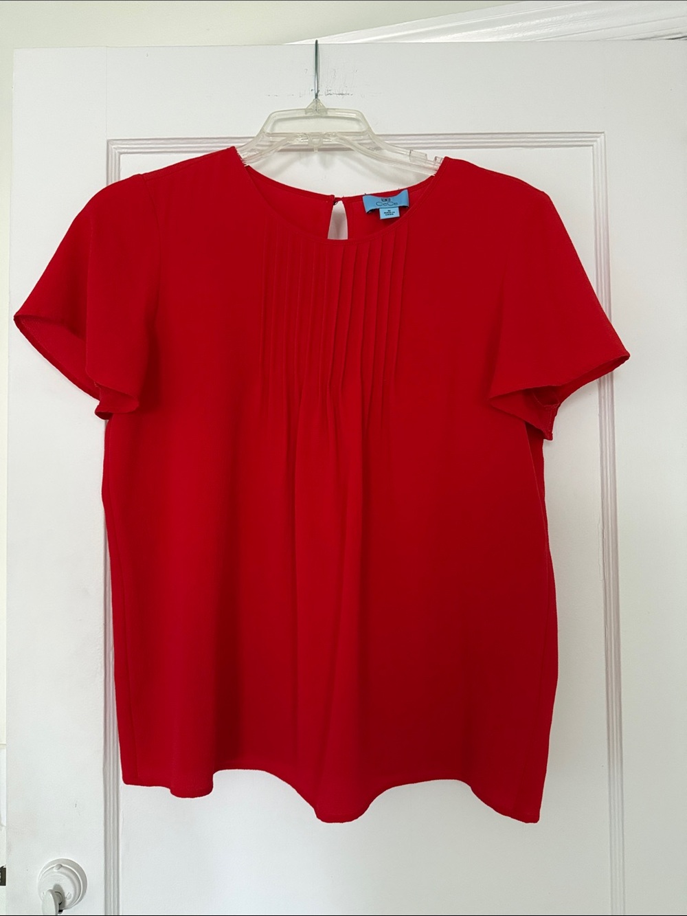 Red Pleated Front Short Sleeve Women’s Top